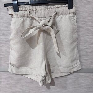MANGO Linen Belted Shorts In XS